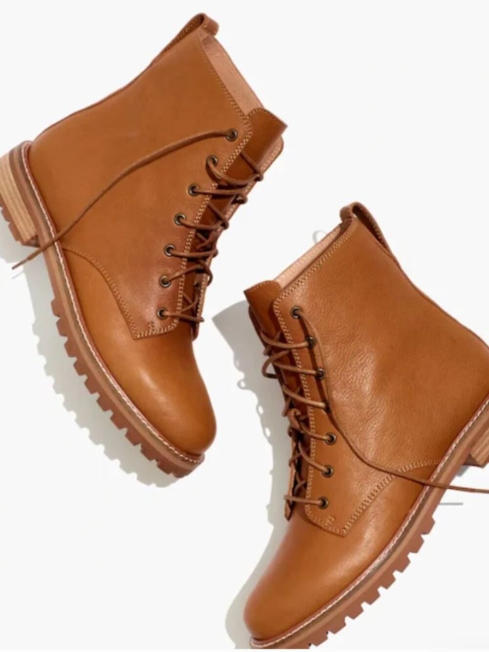 Madewell Cognac Leather Lace-Up Women’s Boots